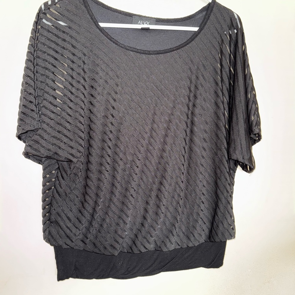 🔴 Alyx Women's Black Striped Short Sleeve Semi Sheer Top